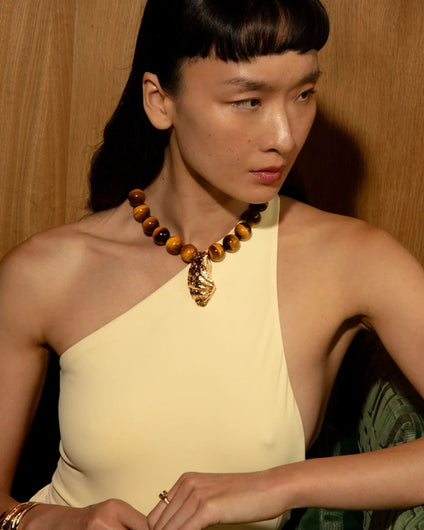 By Alona Orbitelle Necklace - Tigers Eye, Gold