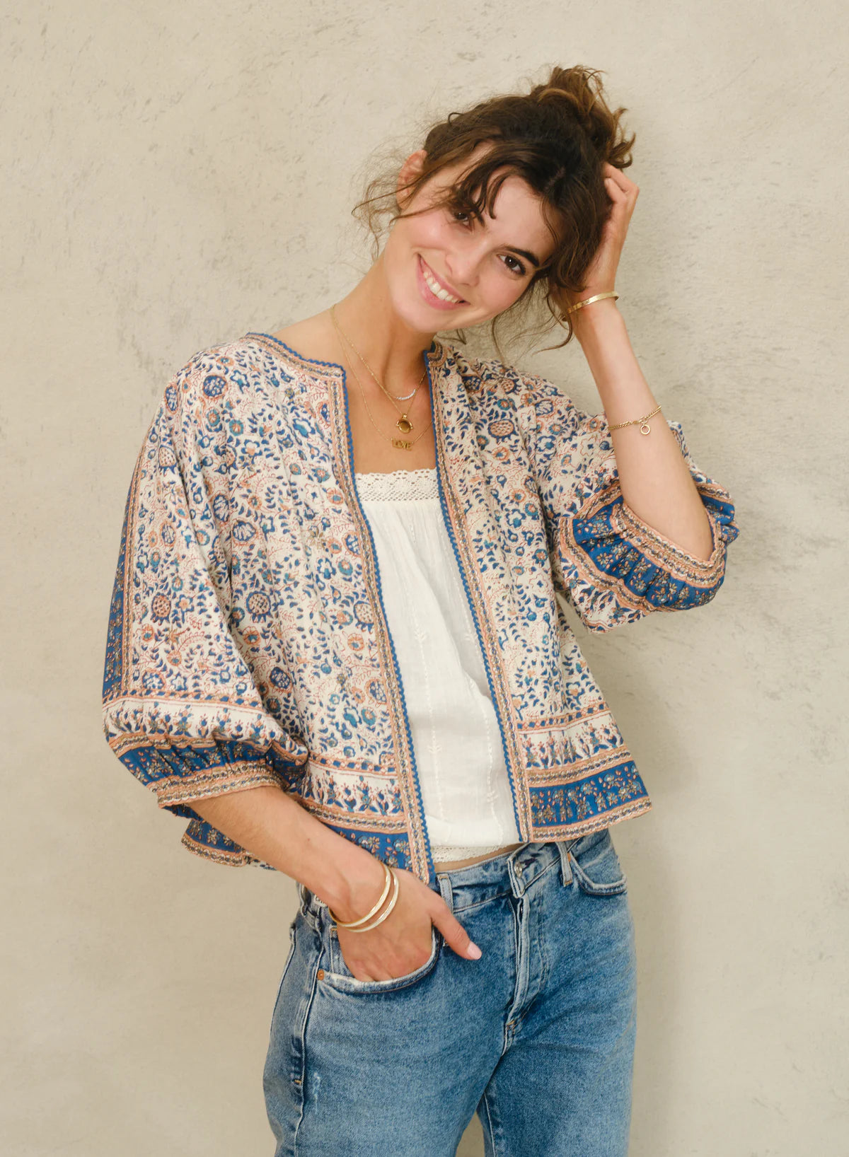 M.A.B.E Cass Print Jacket in Navy