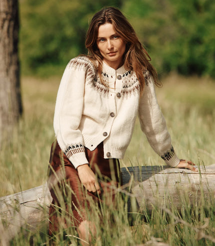 DÔEN Clarke Cardigan in Oatmeal Olympia Fairisle