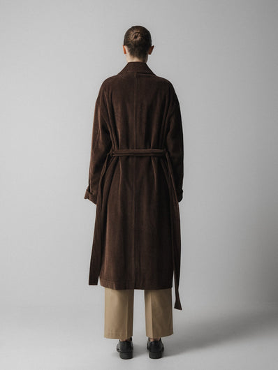 Emin + Paul Corduroy Long Belted Coat in Brown