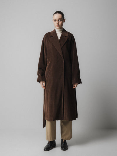 Emin + Paul Corduroy Long Belted Coat in Brown