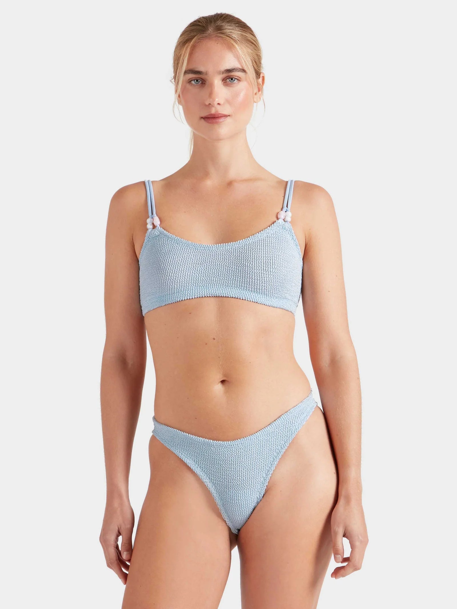 Hunza G Cassie Beaded Bikini in Metallic Ice Blue