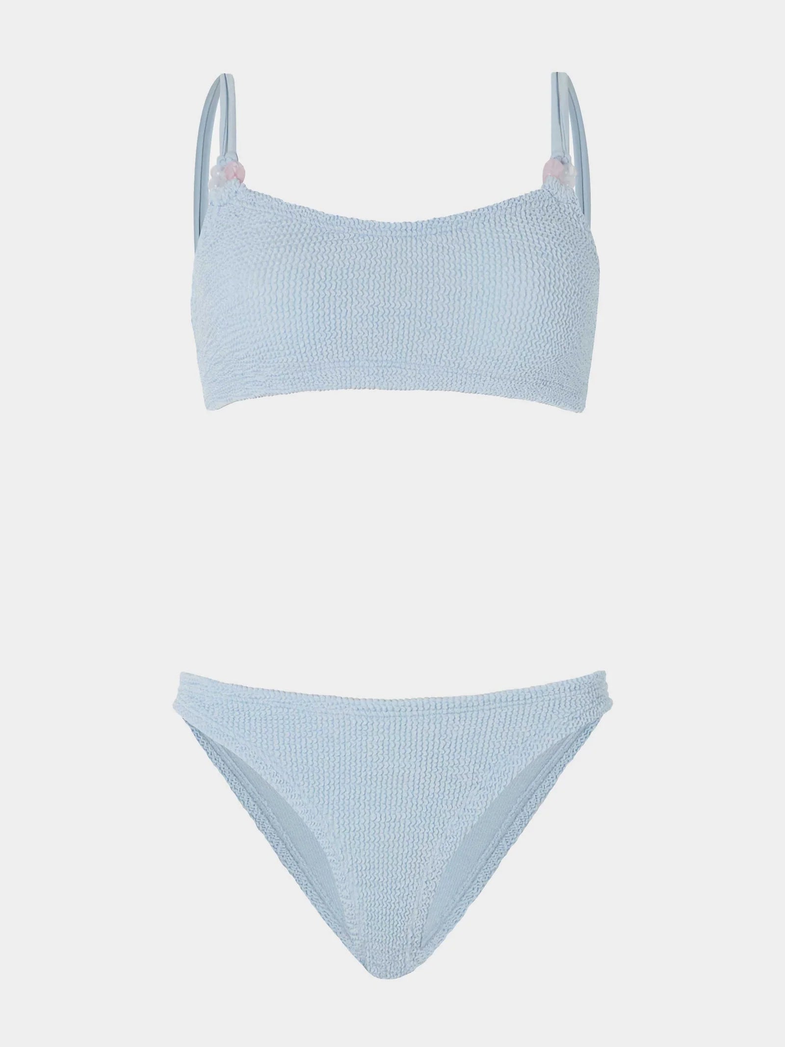Hunza G Cassie Beaded Bikini in Metallic Ice Blue