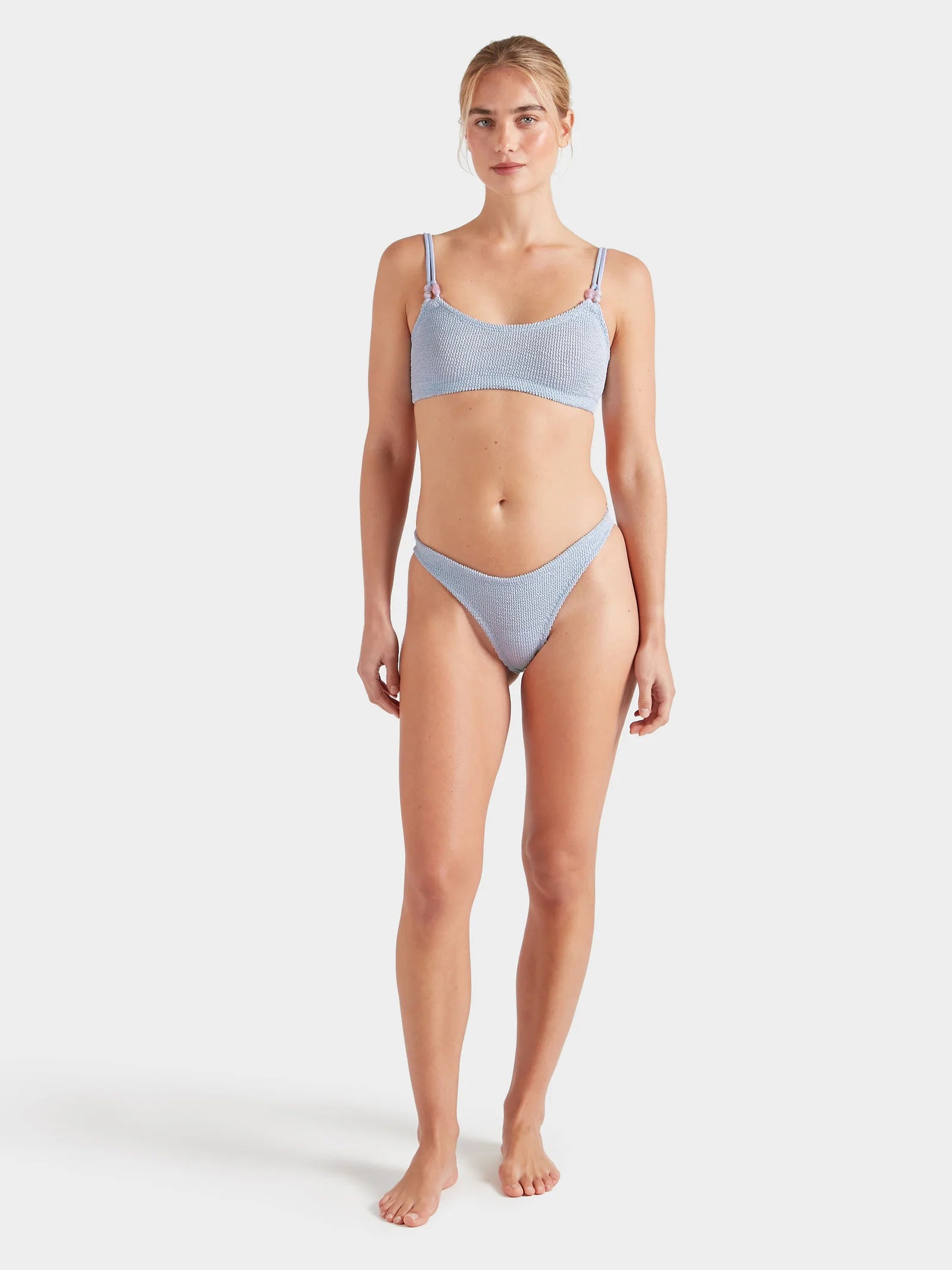 Hunza G Cassie Beaded Bikini in Metallic Ice Blue