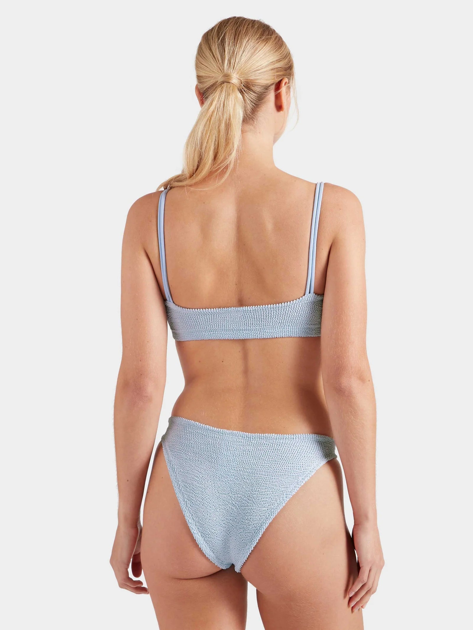 Hunza G Cassie Beaded Bikini in Metallic Ice Blue