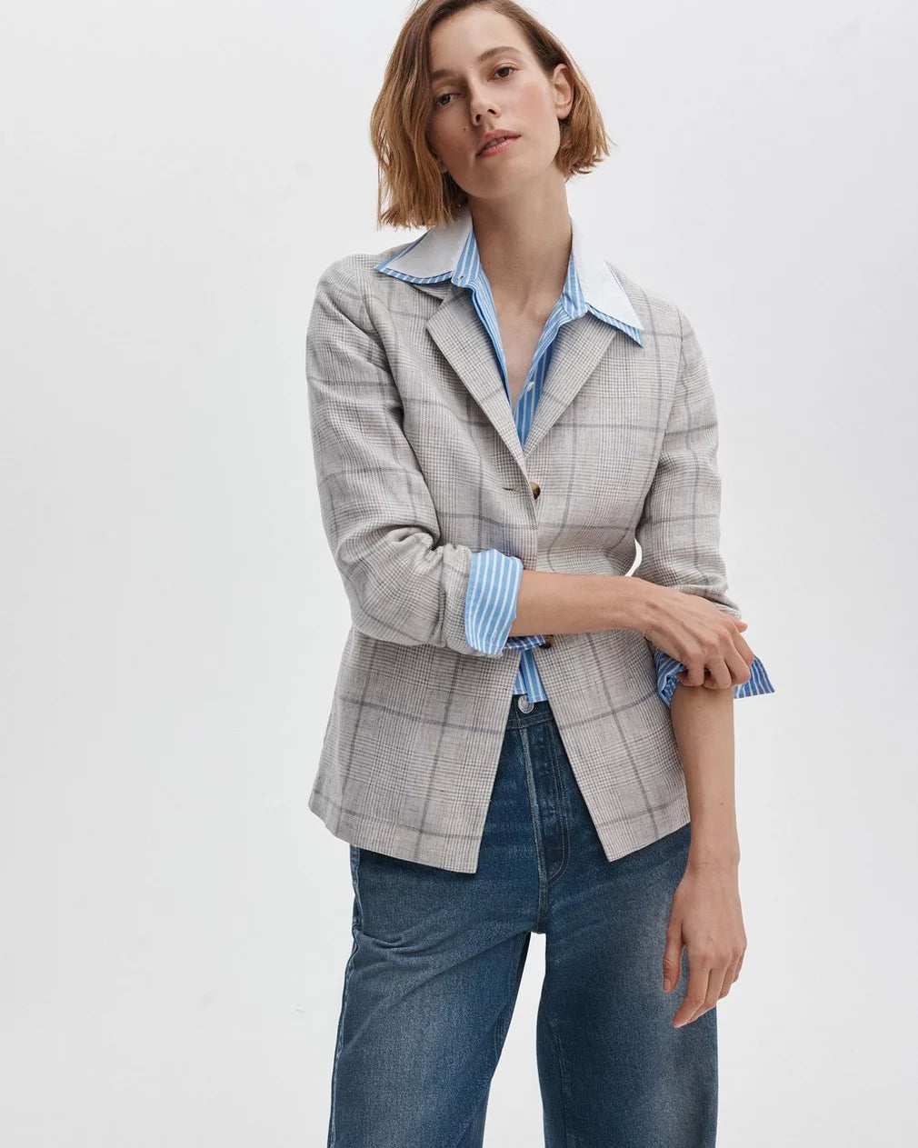 Rag & Bone Chappell Plaid Blazer in White