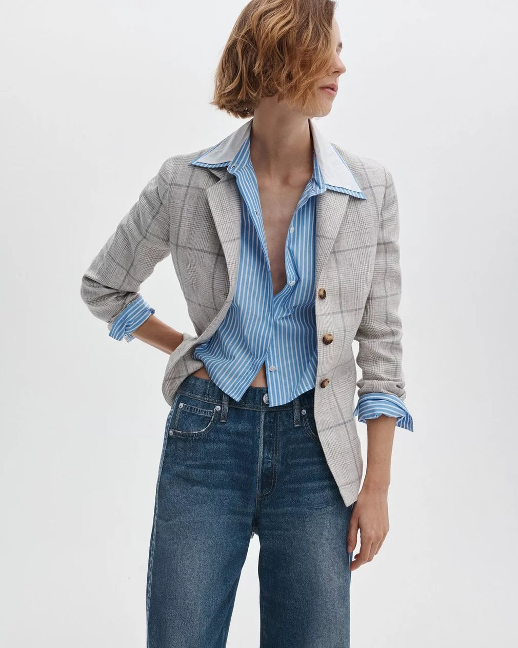 Rag & Bone Chappell Plaid Blazer in White