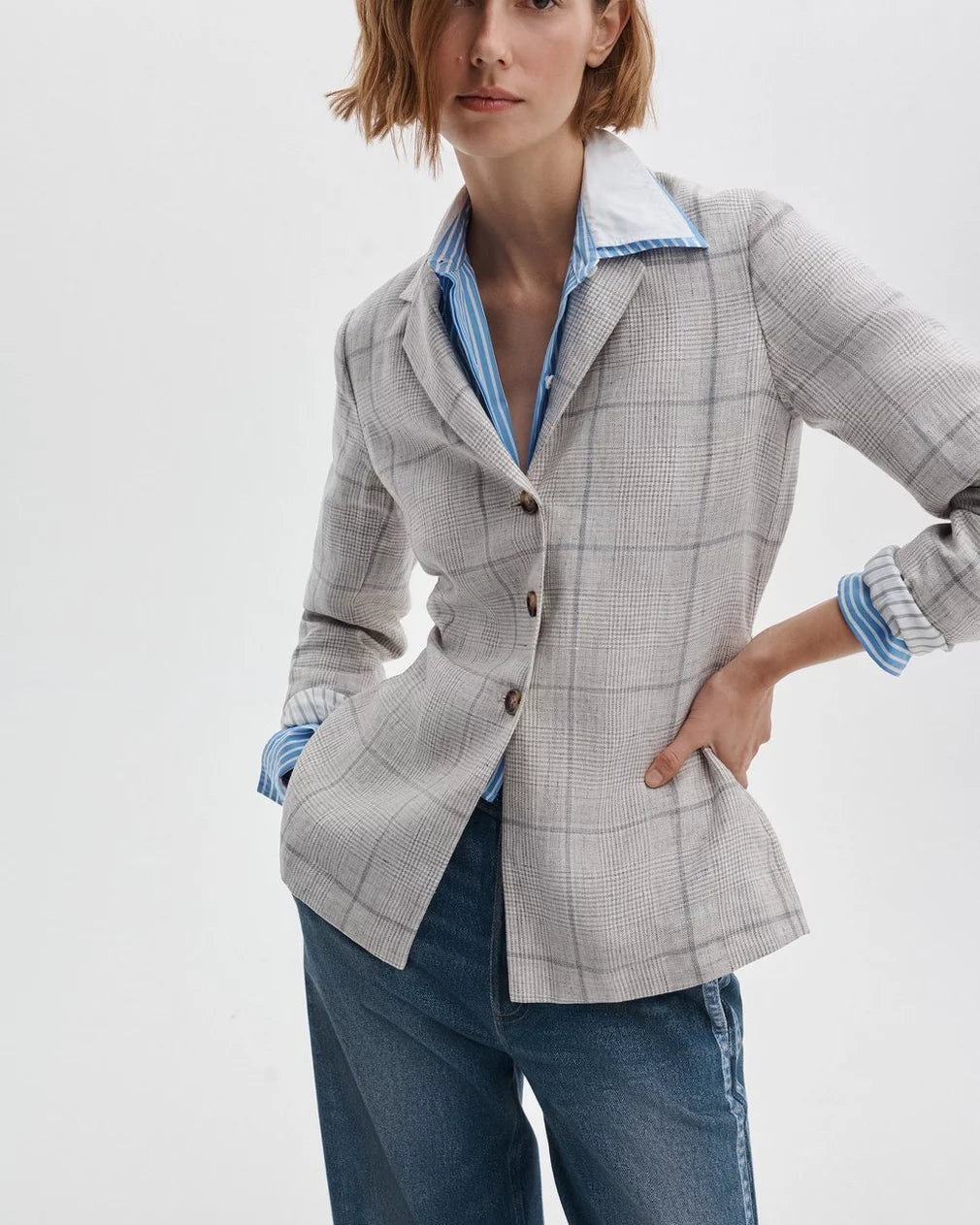 Rag & Bone Chappell Plaid Blazer in White
