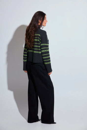 Colorush Chunky Fairisle Carmen Funnel - Graphite, Neon Yellow