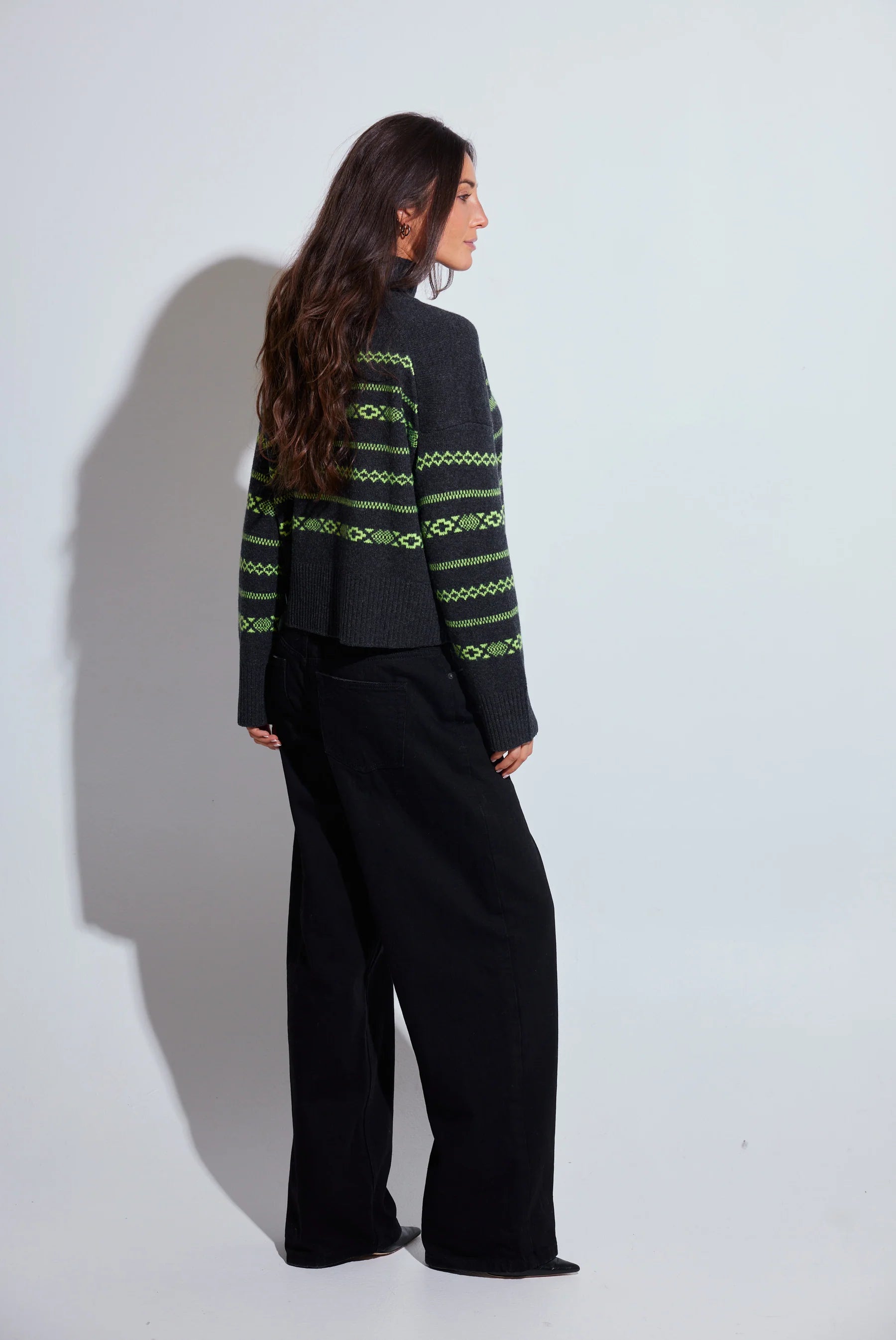 Colorush Chunky Fairisle Carmen Funnel - Graphite, Neon Yellow