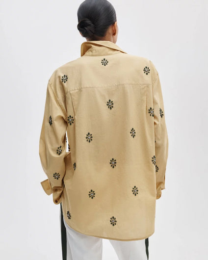 Rag & Bone Connie Embroidered Cotton Shirt in Sand