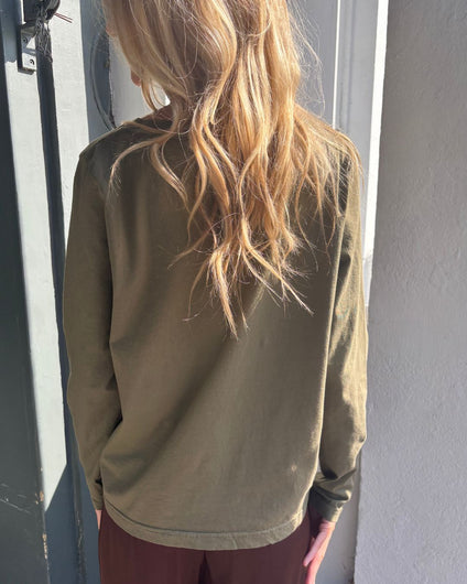 Crossley Biril LS V Neck Tee - Army