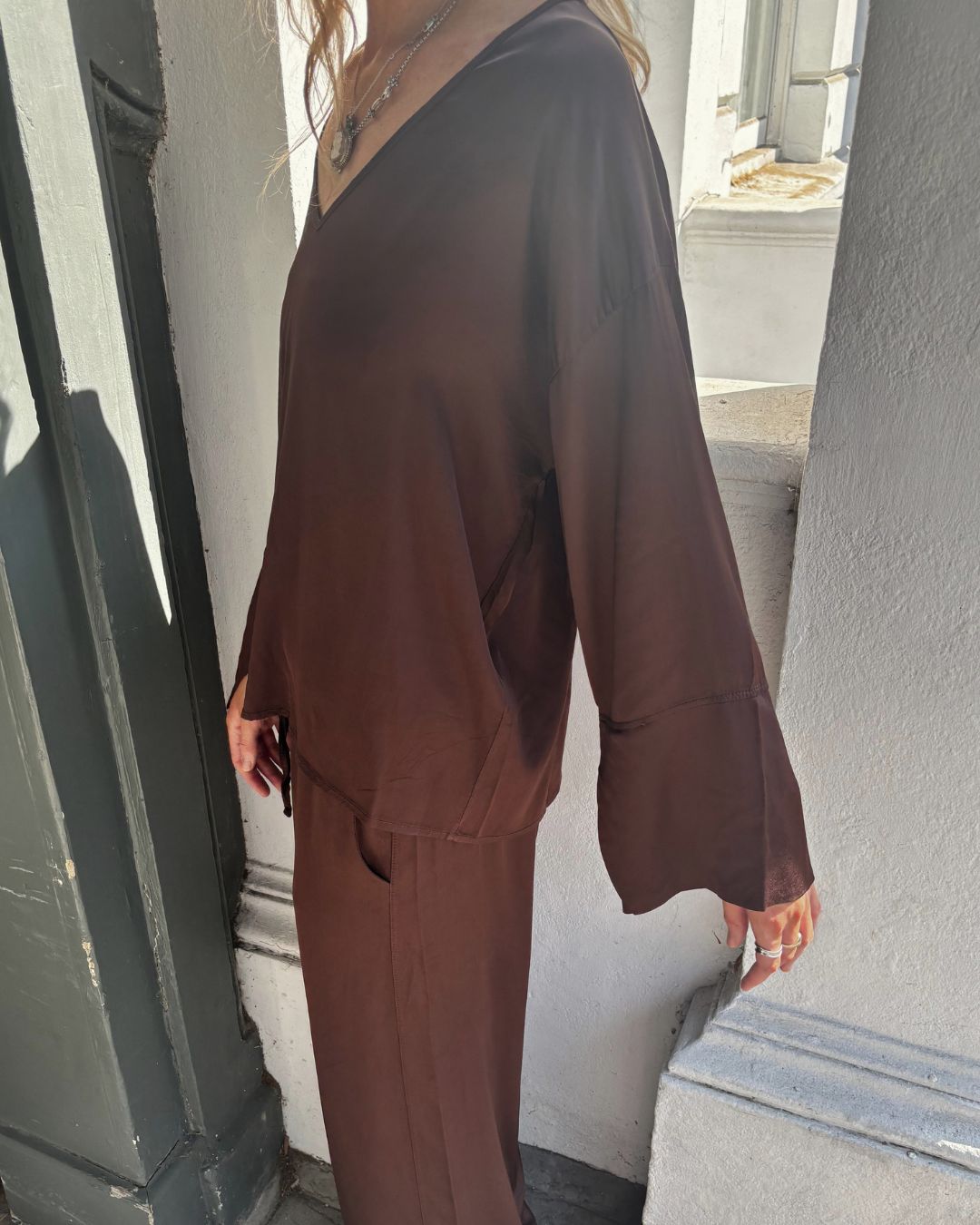 Crossley Brasir LS V Neck Top - Choco