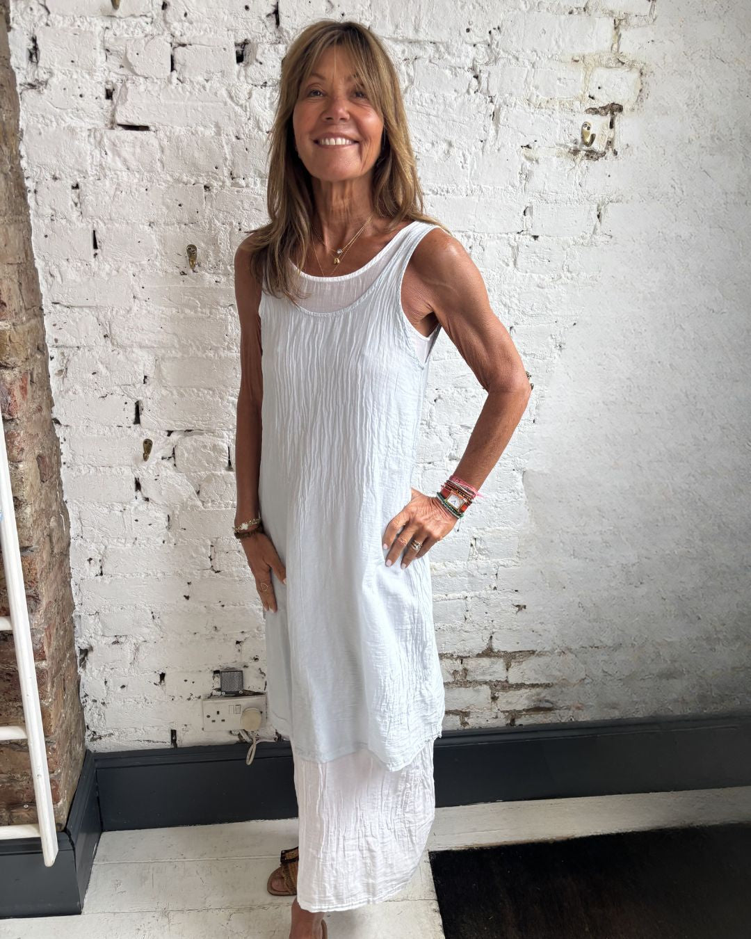 Crossley Elliod Double Layer Silk Voile Dress in Pale Blue, White