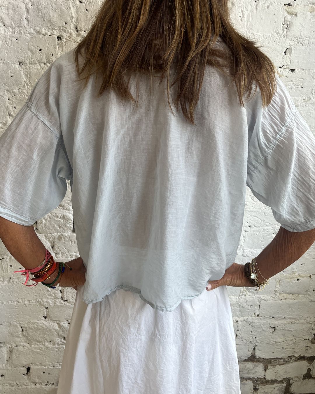 Crossley Enil SS Silk Voile Top in Pale Blue