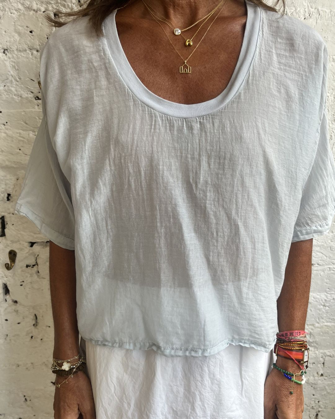 Crossley Enil SS Silk Voile Top in Pale Blue
