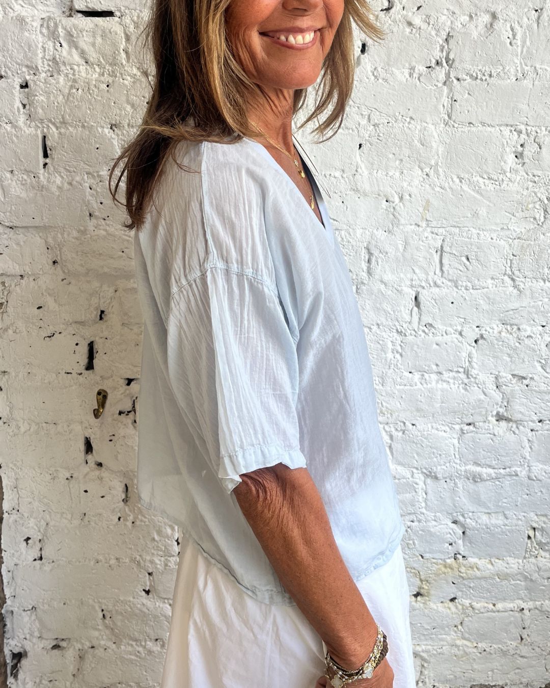 Crossley Enil SS Silk Voile Top in Pale Blue