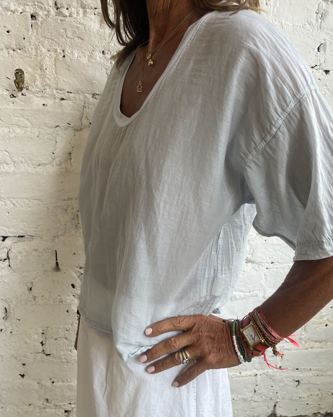 Crossley Enil SS Silk Voile Top in Pale Blue