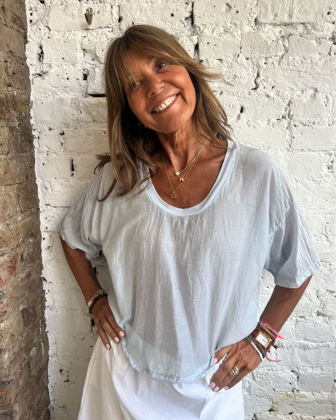 Crossley Enil SS Silk Voile Top in Pale Blue