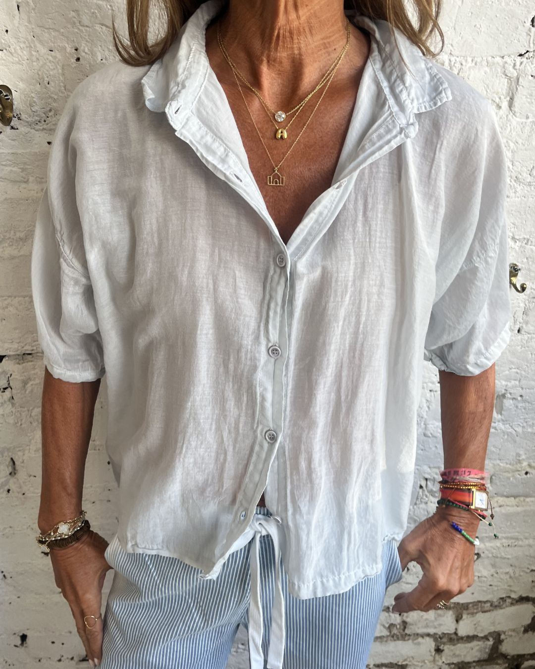 Crossley Erfis SS Silk Voile Shirt in Pale Blue