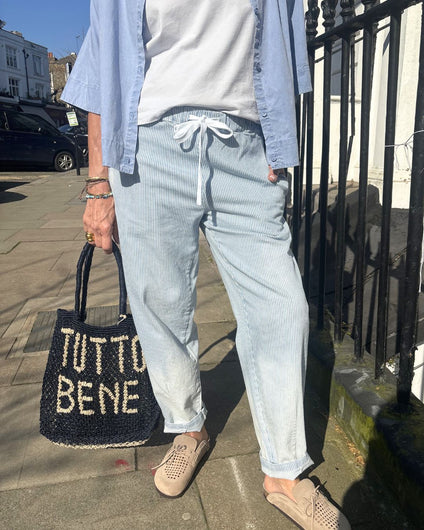 Crossley Smile Carrot Jogger in Blue, Milk Stripe