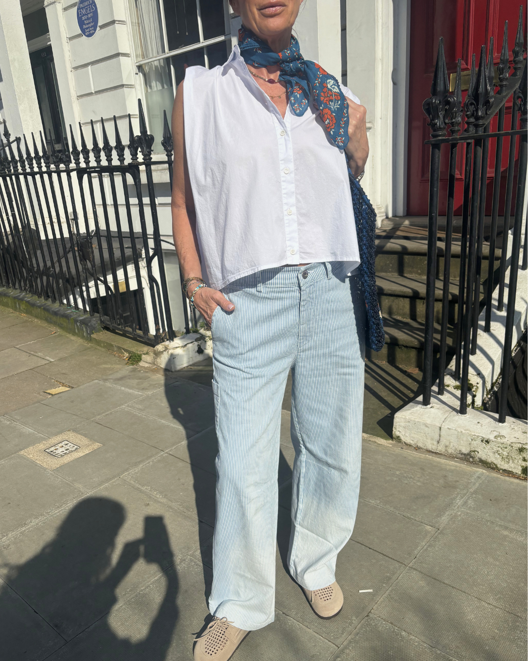 Crossley Trittl Wide Leg Trouser in Blue, Milk Stripe