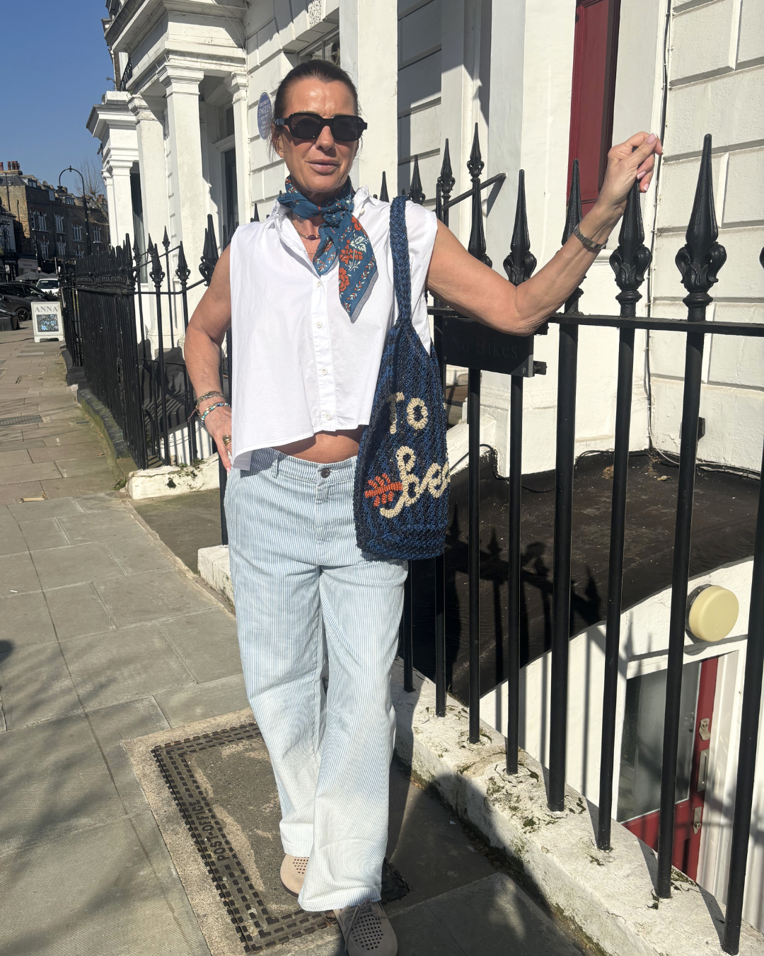 Crossley Trittl Wide Leg Trouser in Blue, Milk Stripe