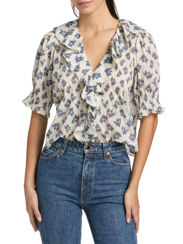 DÔEN Henri Top in Creme Pomegranate Bloom