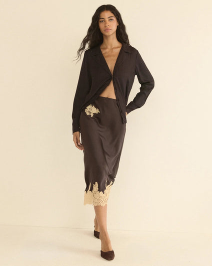 DÔEN Elowen Skirt - Equestrian Brown with Cream Lace