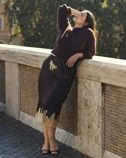 DÔEN Elowen Skirt - Equestrian Brown with Cream Lace