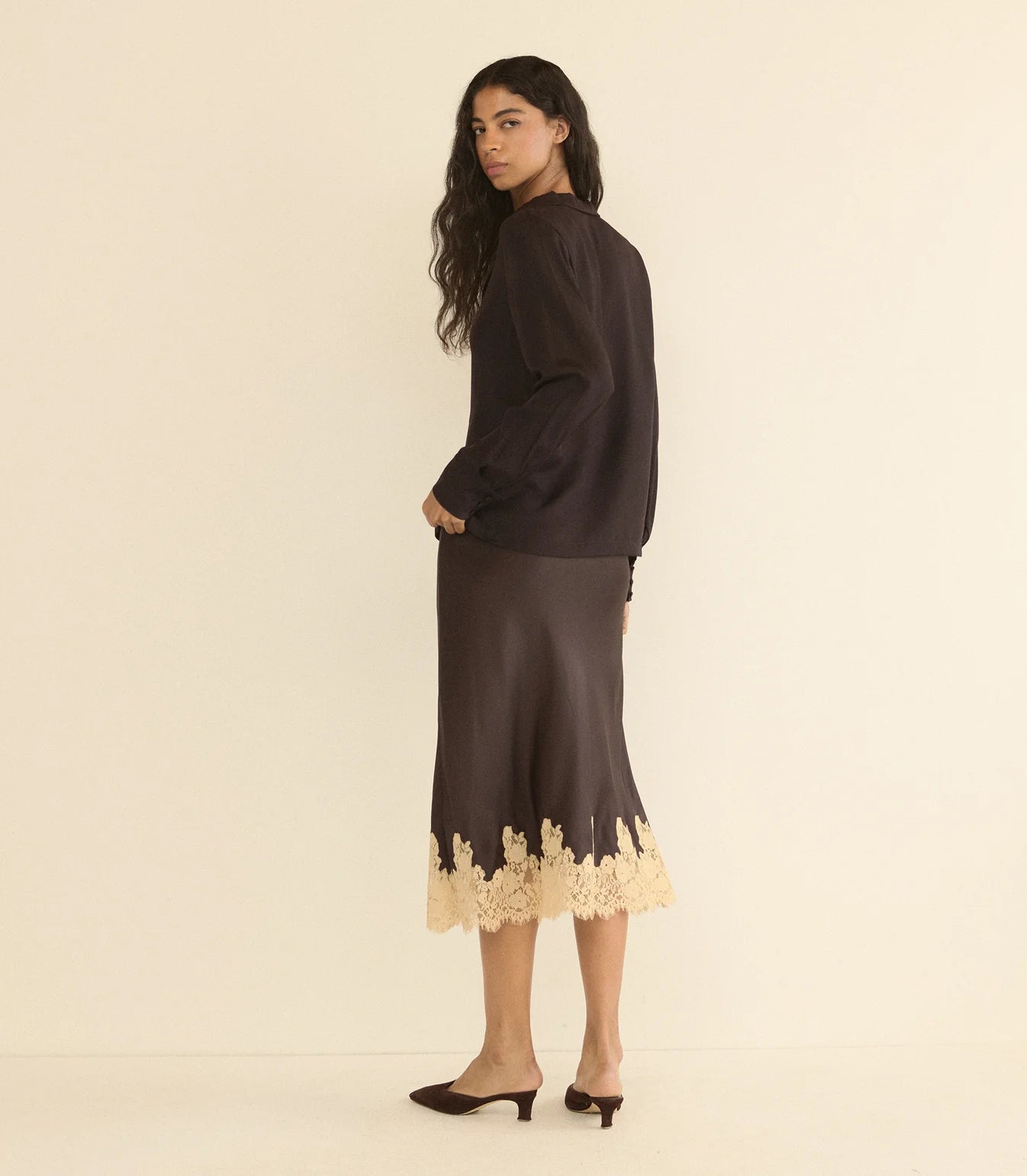 DÔEN Elowen Skirt - Equestrian Brown with Cream Lace
