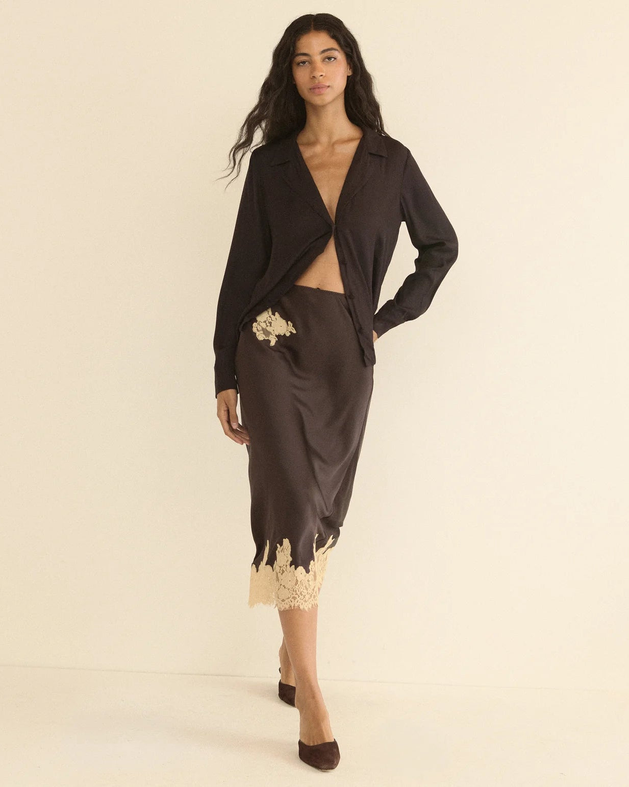 DÔEN Elowen Skirt - Equestrian Brown with Cream Lace