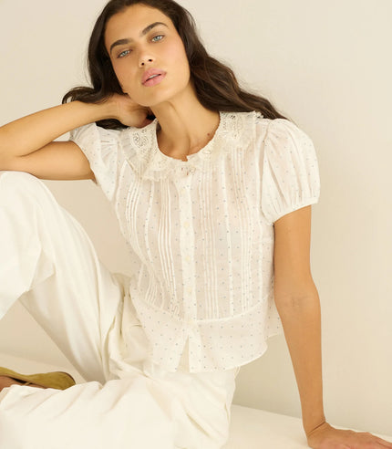 DÔEN Oleta Top in Salt Flock Dot