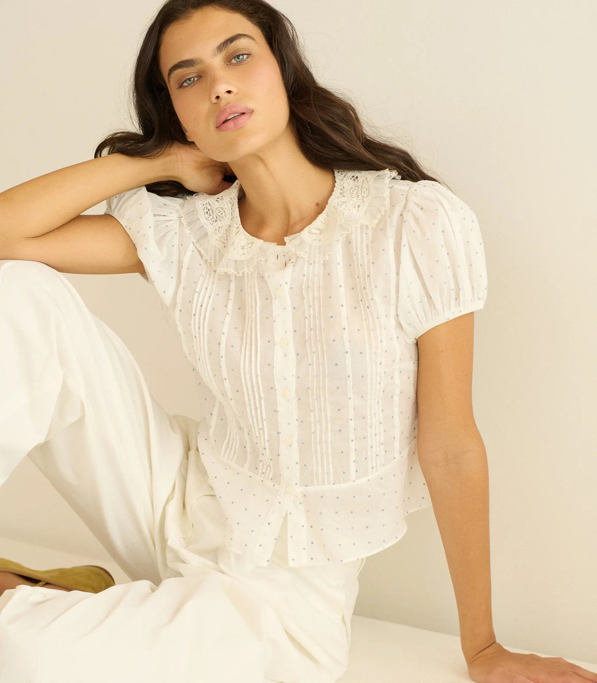 DÔEN Oleta Top in Salt Flock Dot
