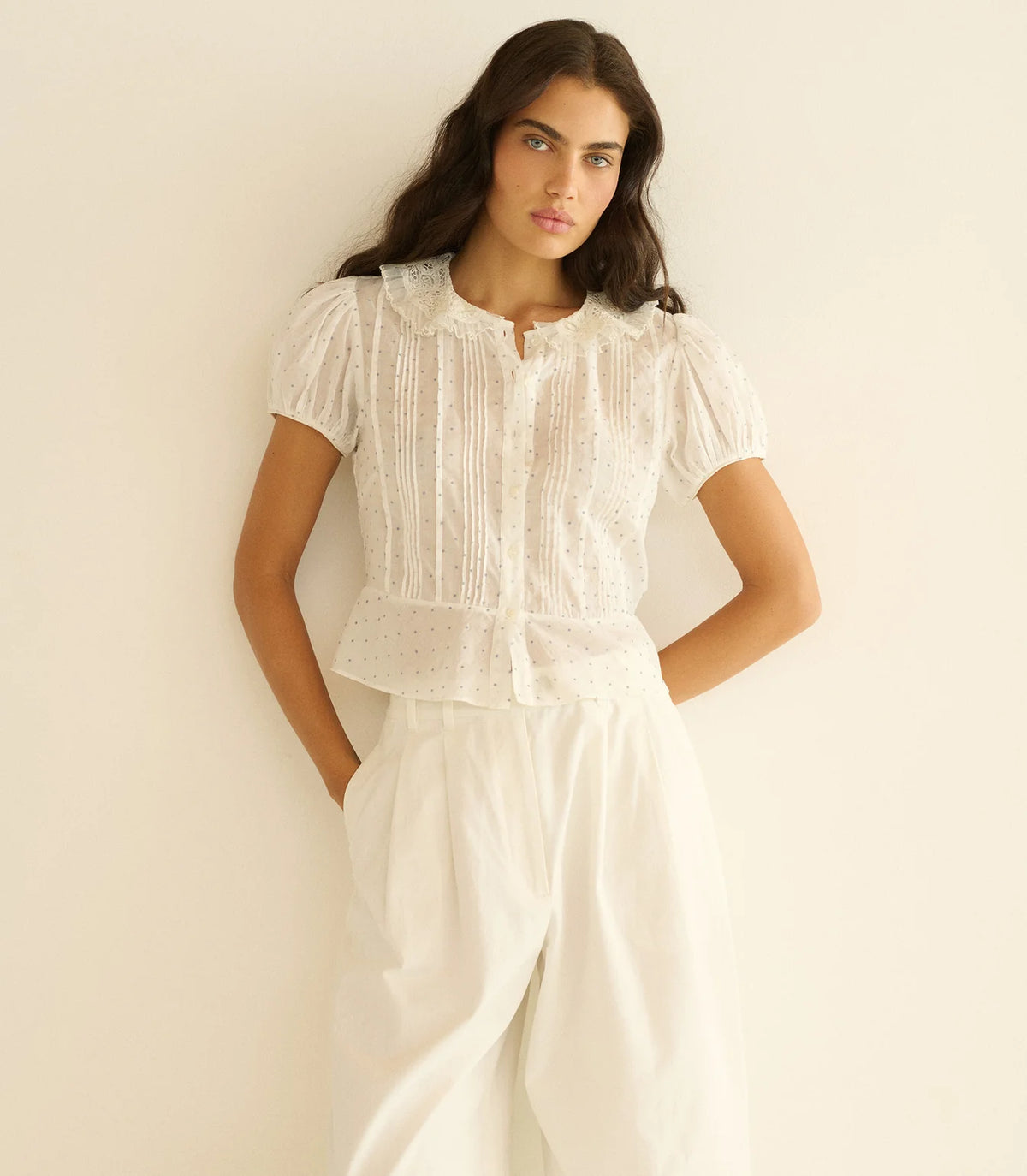 DÔEN Oleta Top in Salt Flock Dot