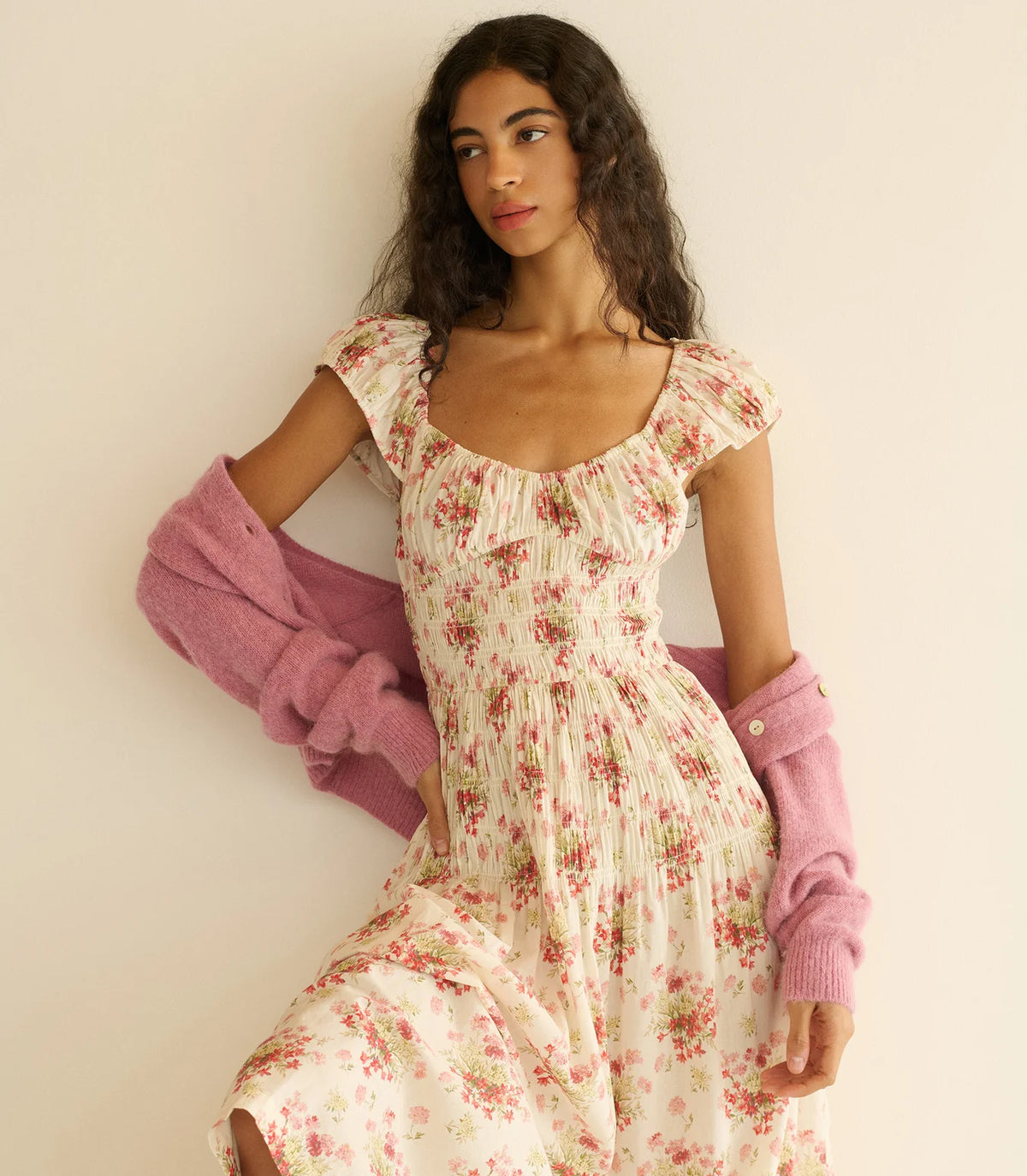 DÔEN Quinette Dress in Ivory Lantana Floral