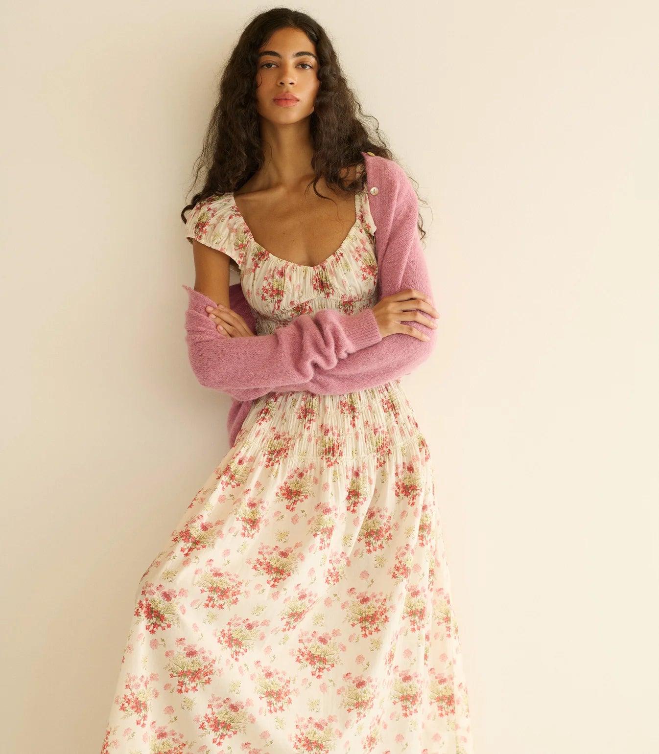 DÔEN Quinette Dress in Ivory Lantana Floral