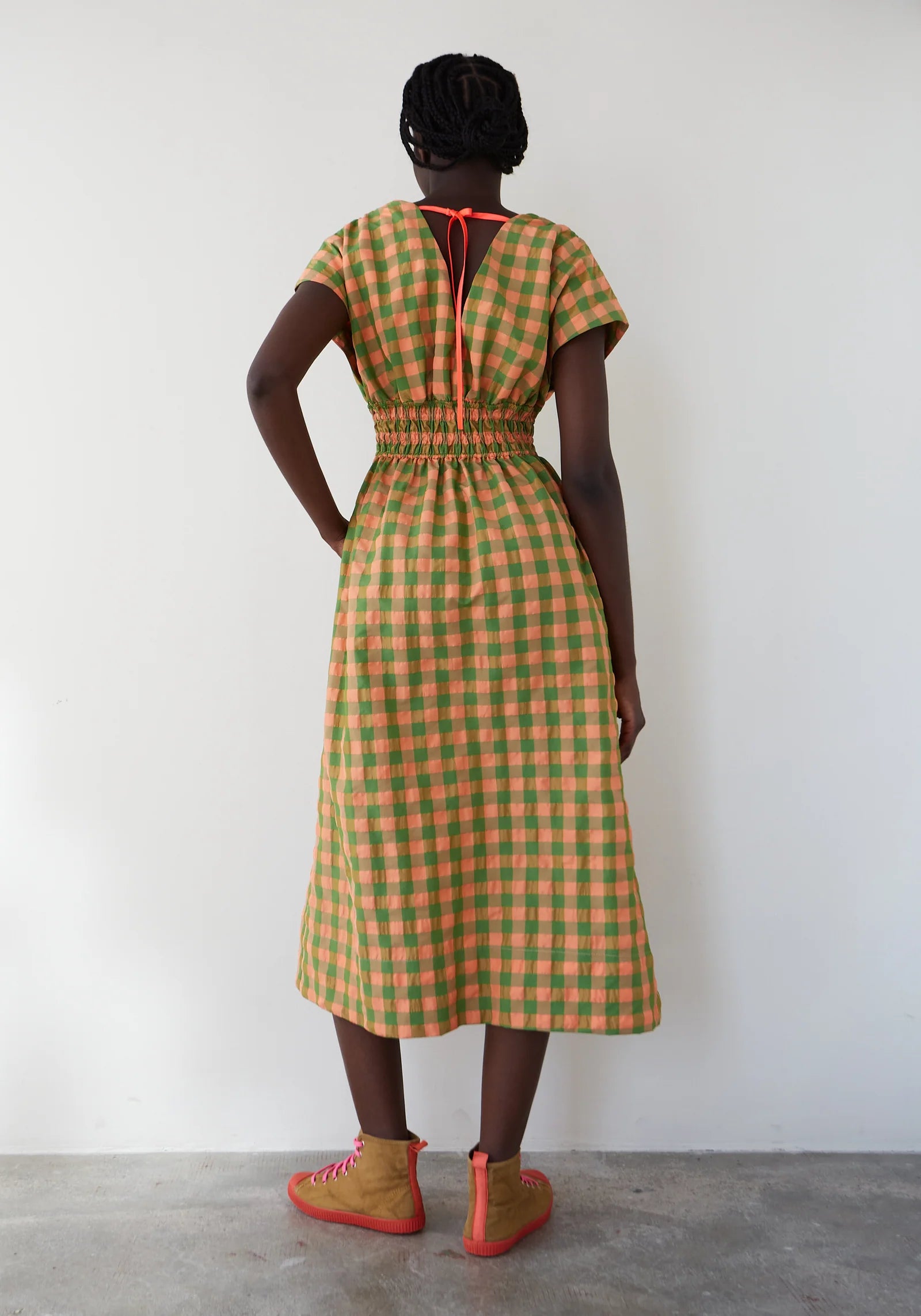 DR BLOOM Caricia Check Dressin Coral