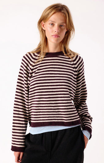 American Vintage Ekewood Cotton Striped Jumper - Aubergine & Pale Pink