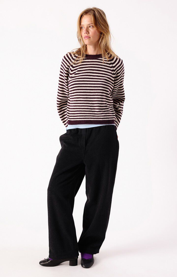 American Vintage Ekewood Cotton Striped Jumper - Aubergine & Pale Pink