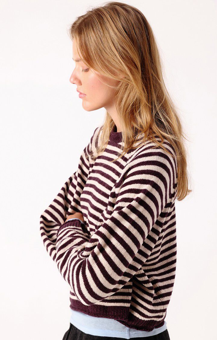 American Vintage Ekewood Cotton Striped Jumper - Aubergine & Pale Pink