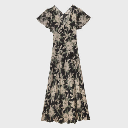 RIXO Evie Dress in Hibiscus Black