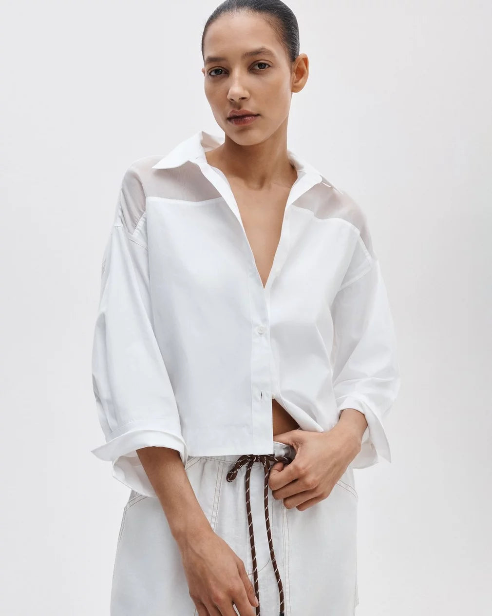Rag & Bone Elly SS Shirt – White Cropped Cotton Poplin