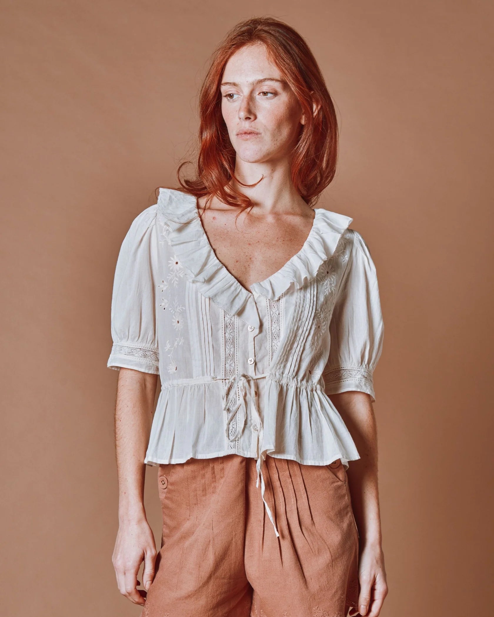 Emile & Ida Damoiseau Vintage Blouse in  Creme