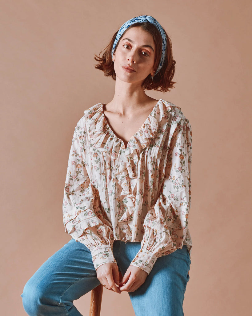 Emile & Ida Denise Blouse Rose Bush | Organic Cotton Floral Blouse ...
