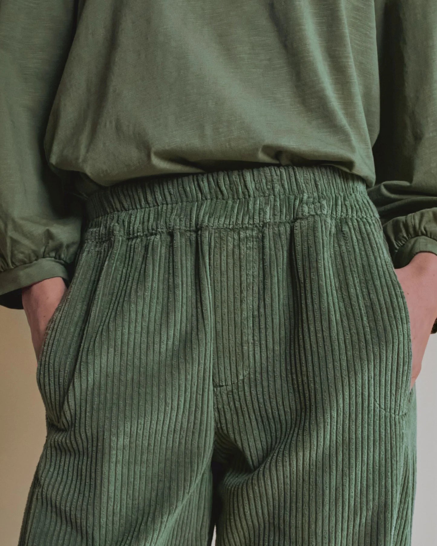 Emile & Ida Ernest Corduroy Barrel-Leg Trousers – Pistachio Green