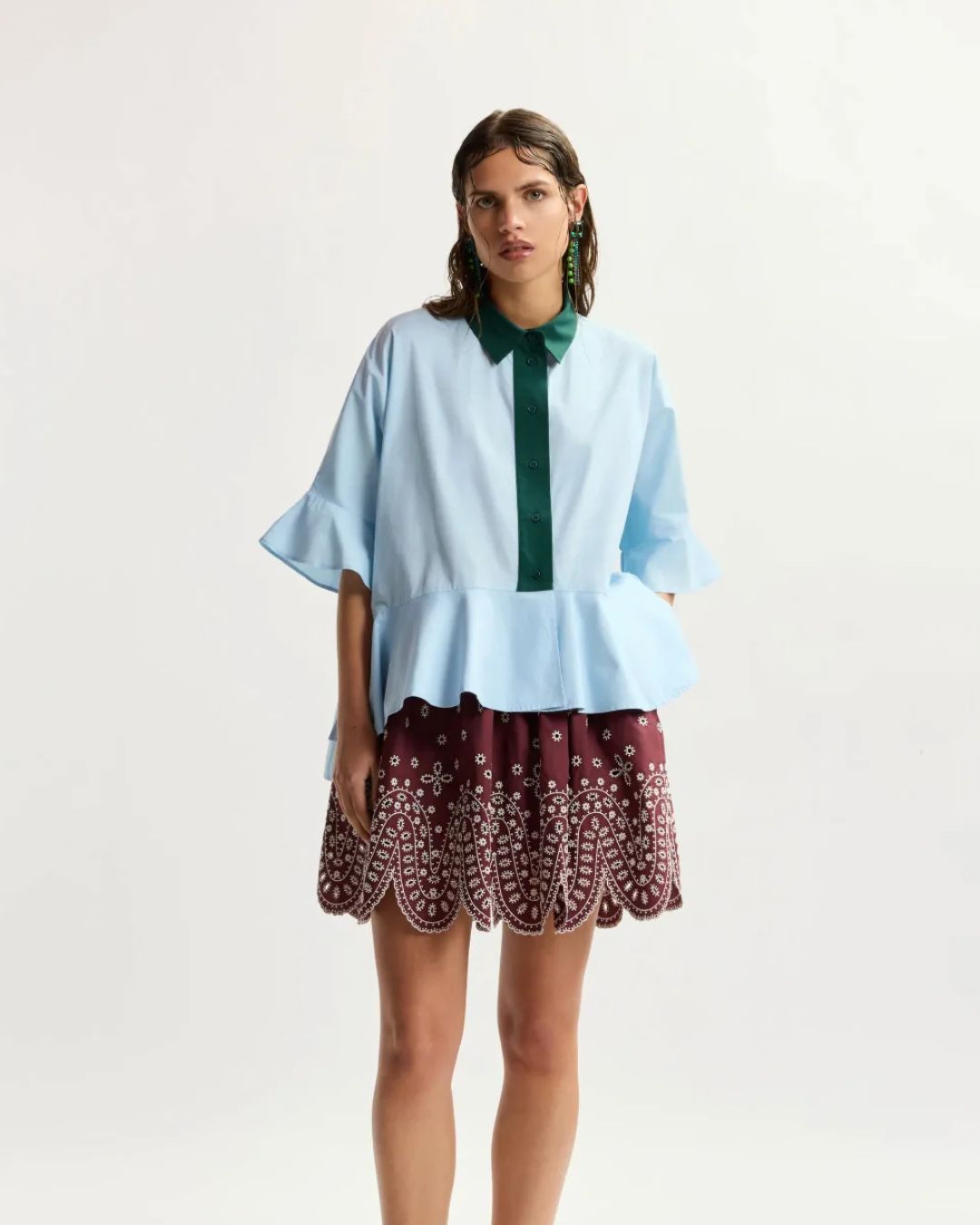 Essentiel Antwerp Kaylee Peplum Ruffle Shirt - Aquamarine