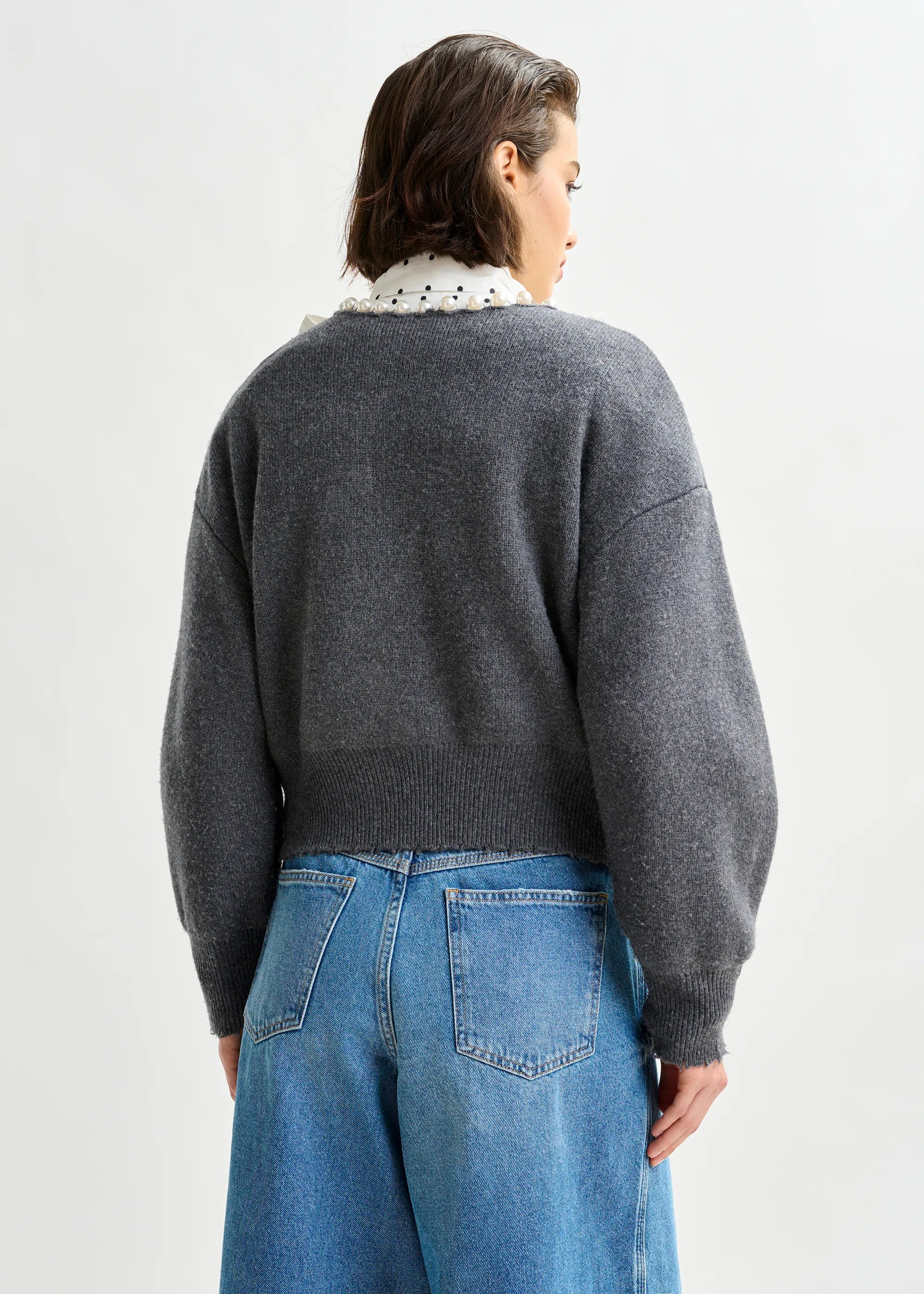 Essentiel Antwerp Ideas Knit Beaded Cardi in Grey