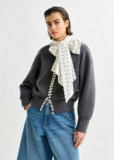 Essentiel Antwerp Ideas Knit Beaded Cardi in Grey
