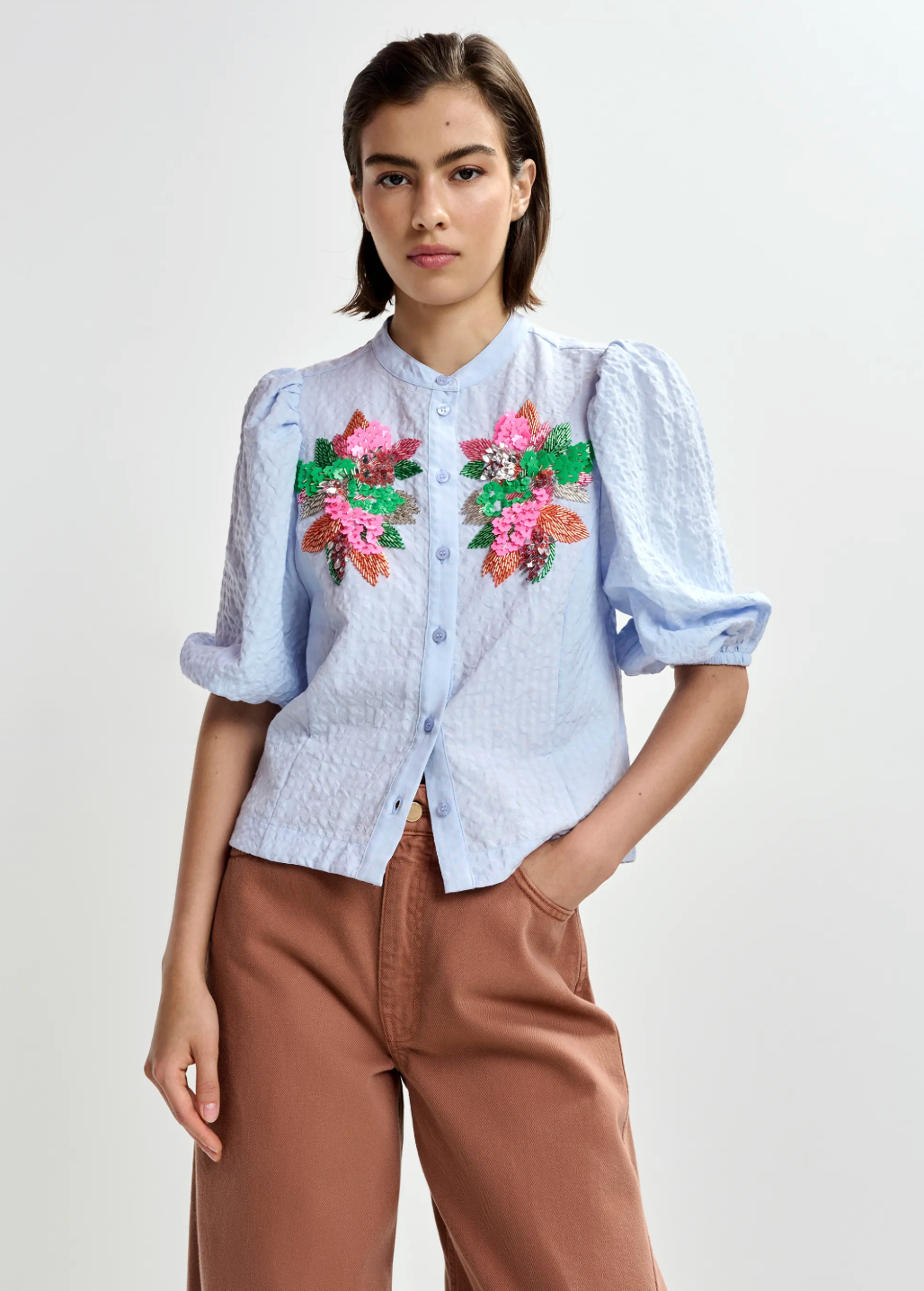 Essentiel Antwerp Jaiden Embellished Shirt in Nile Blue